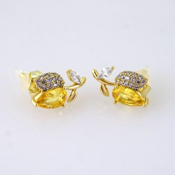 E1843 Earrings - Aretes - Zircon Stone - 14K Real Color - Yellow