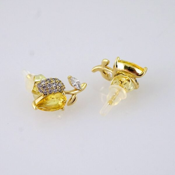 E1843 Earrings - Aretes - Zircon Stone - 14K Real Color - Yellow - Image 2