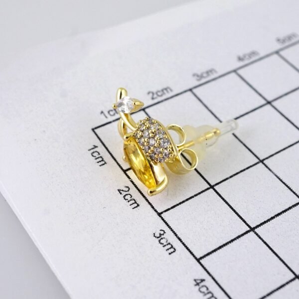 E1843 Earrings - Aretes - Zircon Stone - 14K Real Color - Yellow - Image 3
