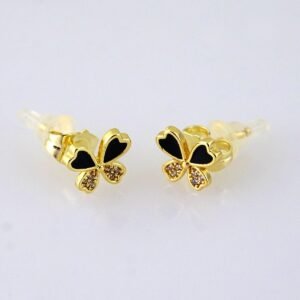 E1846 Earrings - Aretes - Zircon Stone - 14K Real Color - Black