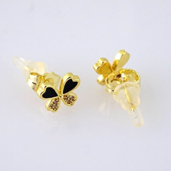 E1846 Earrings - Aretes - Zircon Stone - 14K Real Color - Black - Image 2