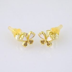 E1847 Earrings - Aretes - Zircon Stone - 14K Real Color - White