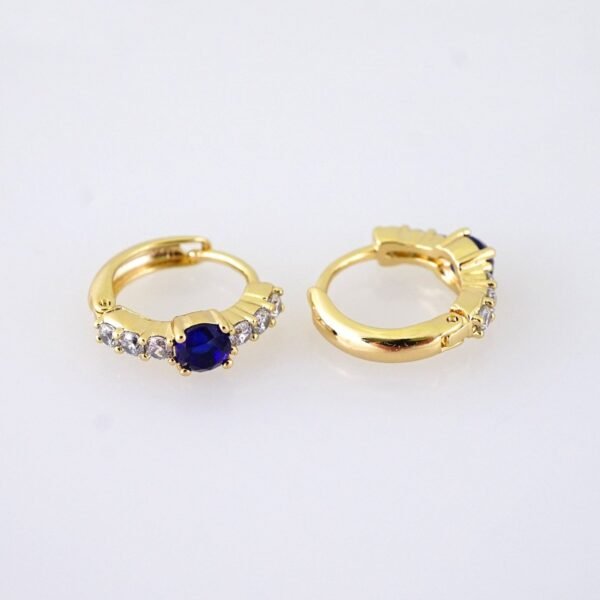 E1869 Earrings - Aretes - Zircon Stone - 14K Real Color - Blue - Image 2