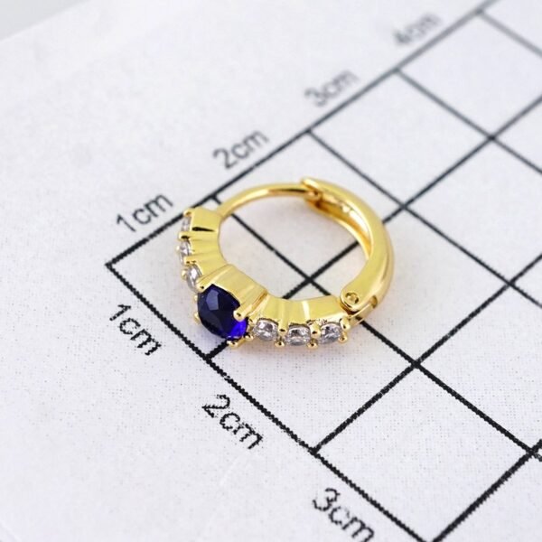 E1869 Earrings - Aretes - Zircon Stone - 14K Real Color - Blue - Image 3