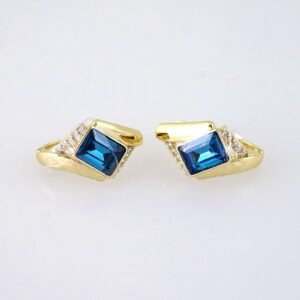 E1886 Earrings - Aretes - Zircon Stone - 14K Real Color - Blue