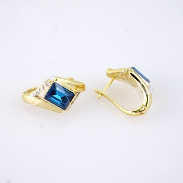 E1886 Earrings - Aretes - Zircon Stone - 14K Real Color - Blue - Image 2