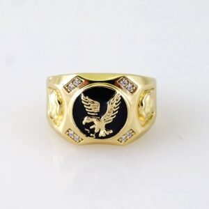 R650  RING - ANILLO - Zircon Stone - 14K Real Color - Black Eagle