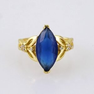 R662 RING - ANILLO - Zircon Stone - 14K Real Color - Dark Blue