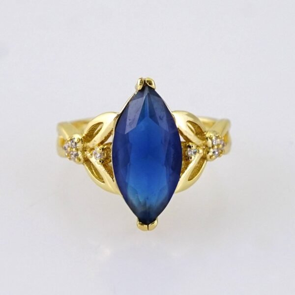 R662 RING - ANILLO - Zircon Stone - 14K Real Color - Dark Blue