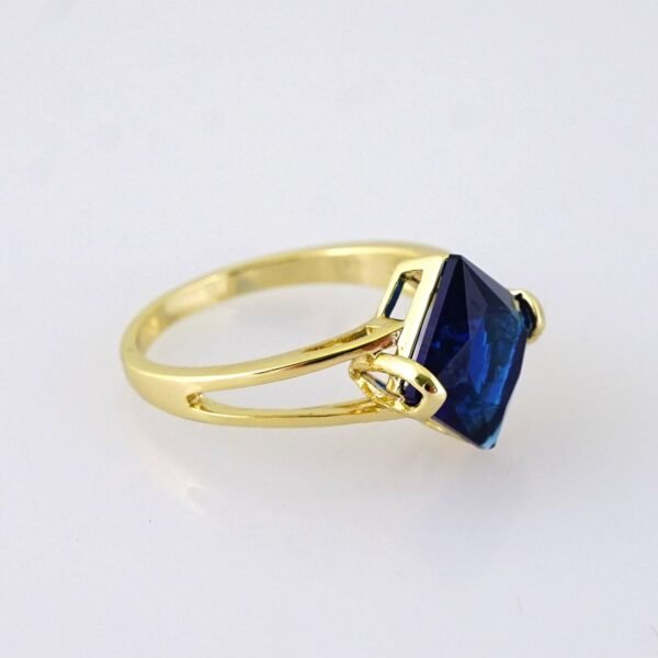 R663 RING - ANILLO - Zircon Stone - 14K Real Color - Dark Blue - Image 2