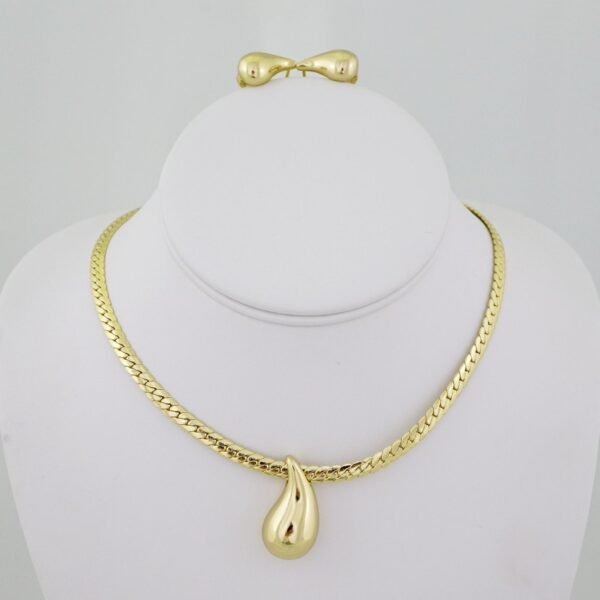 SET1525 Gargantilla W - Aretes - Choker W -  Earrings - Plain - 14K Real Color