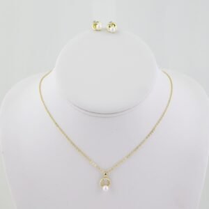 SET1532 Cadenas - Colgante - Aretes - Chain W - Pendants- Earrings - 14K Real Color - Zircon Stone - PEARL