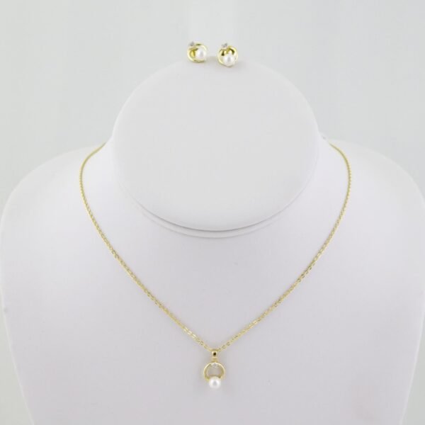 SET1532 Cadenas - Colgante - Aretes - Chain W - Pendants- Earrings - 14K Real Color - Zircon Stone - PEARL