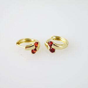 E2042 Earrings - Aretes - Zircon Stone - 14K Real Color - Red