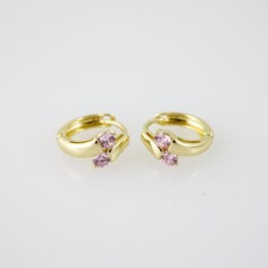 E2043 Earrings - Aretes - Zircon Stone - 14K Real Color - Pink