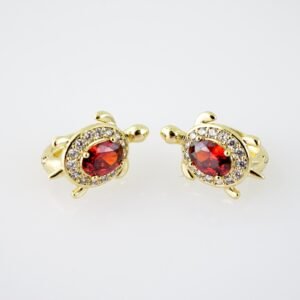 E2045 Earrings - Aretes - Zircon Stone - 14K Real Color - Red