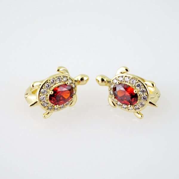 E2045 Earrings - Aretes - Zircon Stone - 14K Real Color - Red