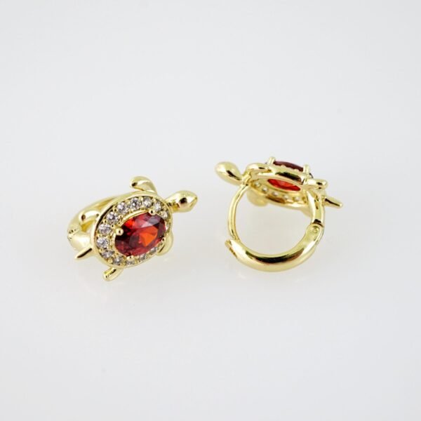 E2045 Earrings - Aretes - Zircon Stone - 14K Real Color - Red - Image 2
