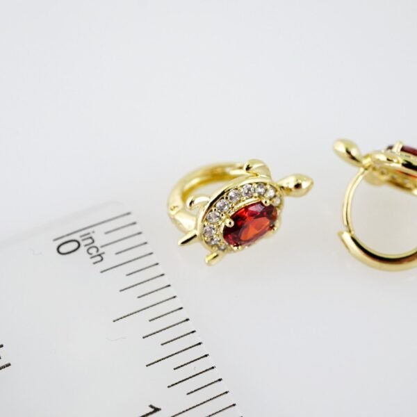 E2045 Earrings - Aretes - Zircon Stone - 14K Real Color - Red - Image 3