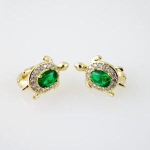 E2046 Earrings - Aretes - Zircon Stone - 14K Real Color - Green