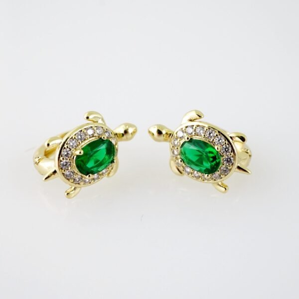 E2046 Earrings - Aretes - Zircon Stone - 14K Real Color - Green