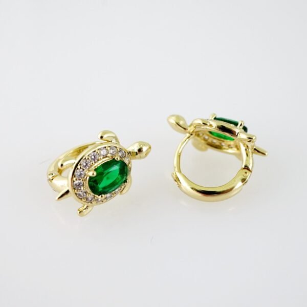E2046 Earrings - Aretes - Zircon Stone - 14K Real Color - Green - Image 2