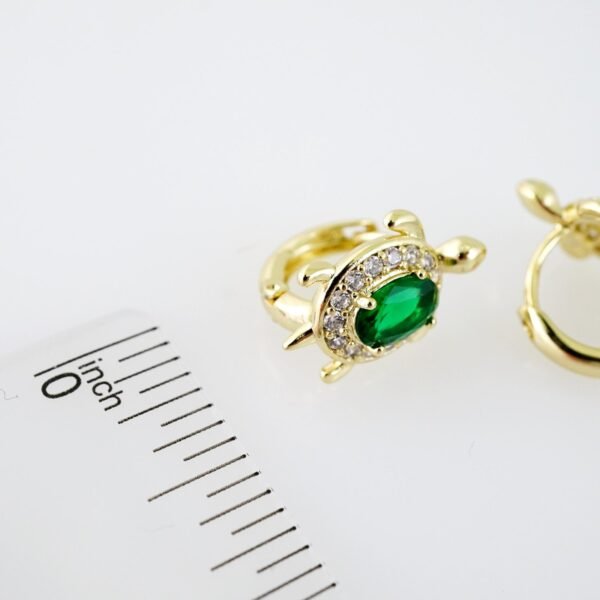 E2046 Earrings - Aretes - Zircon Stone - 14K Real Color - Green - Image 3