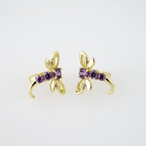 E2050 Earrings - Aretes - Zircon Stone - 14K Real Color - Violet