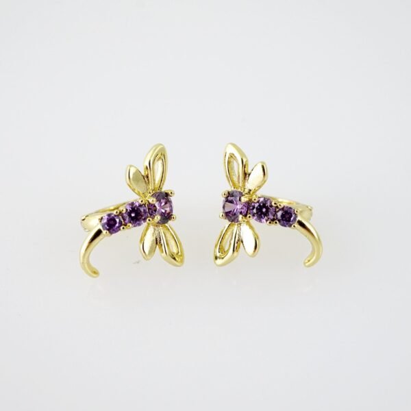 E2050 Earrings - Aretes - Zircon Stone - 14K Real Color - Violet