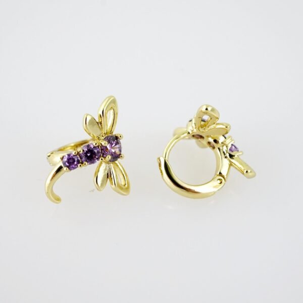 E2050 Earrings - Aretes - Zircon Stone - 14K Real Color - Violet - Image 2