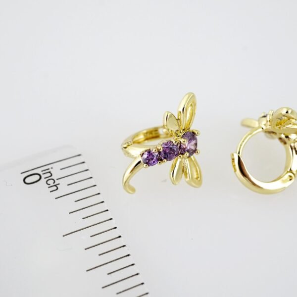 E2050 Earrings - Aretes - Zircon Stone - 14K Real Color - Violet - Image 3