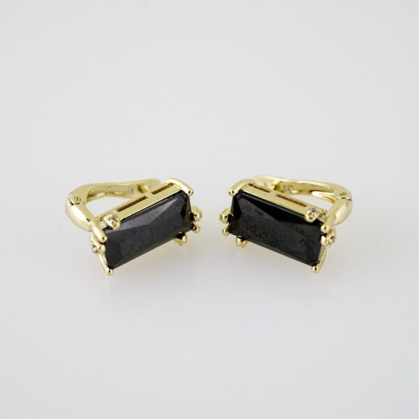 E2097 Earrings - Aretes - Zircon Stone - 14K Real Color - Black