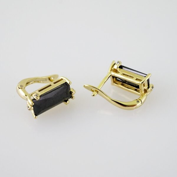 E2097 Earrings - Aretes - Zircon Stone - 14K Real Color - Black - Image 2