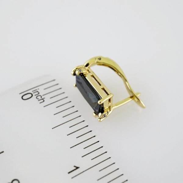 E2097 Earrings - Aretes - Zircon Stone - 14K Real Color - Black - Image 3