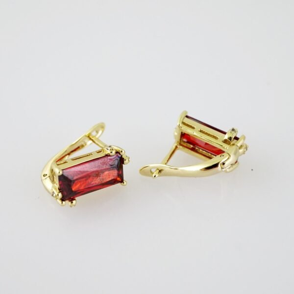 E2098 Earrings - Aretes - Zircon Stone - 14K Real Color - Red - Image 2