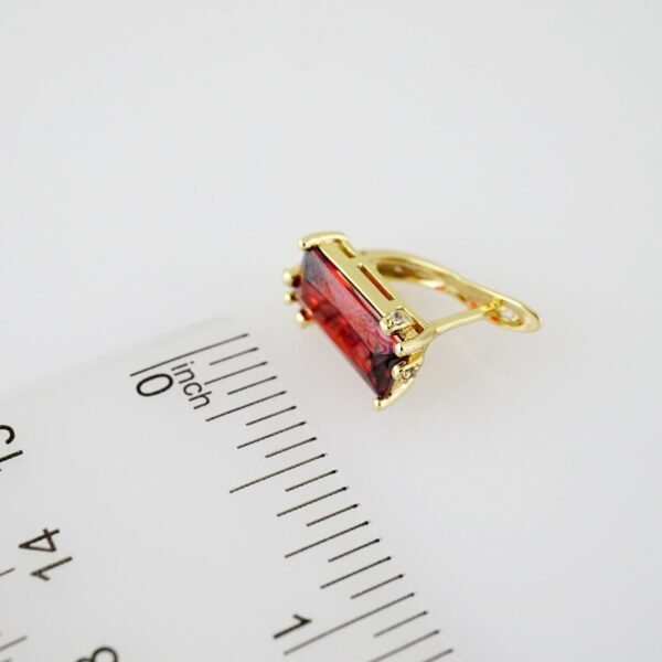 E2098 Earrings - Aretes - Zircon Stone - 14K Real Color - Red - Image 3