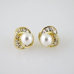 E2099 Earrings - Aretes - Zircon Stone - 14K Real Color - Pearl