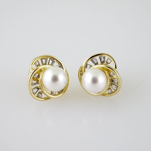 E2099 Earrings - Aretes - Zircon Stone - 14K Real Color - Pearl