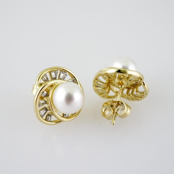 E2099 Earrings - Aretes - Zircon Stone - 14K Real Color - Pearl - Image 2