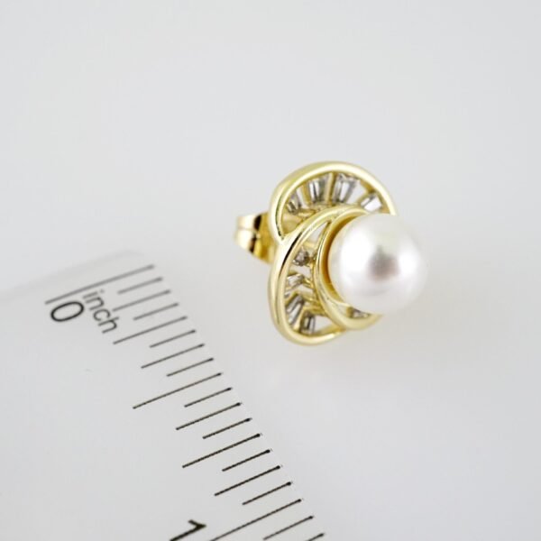 E2099 Earrings - Aretes - Zircon Stone - 14K Real Color - Pearl - Image 3