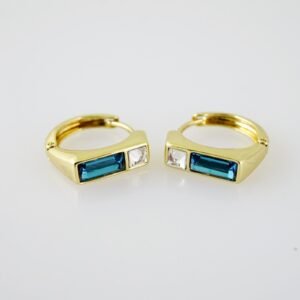 E2100 Earrings - Aretes - Zircon Stone - 14K Real Color - Blue