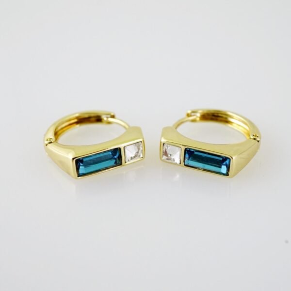 E2100 Earrings - Aretes - Zircon Stone - 14K Real Color - Blue