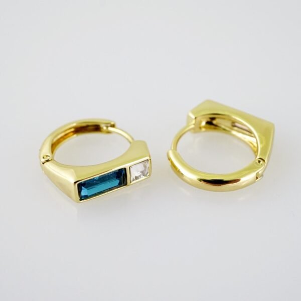 E2100 Earrings - Aretes - Zircon Stone - 14K Real Color - Blue - Image 2
