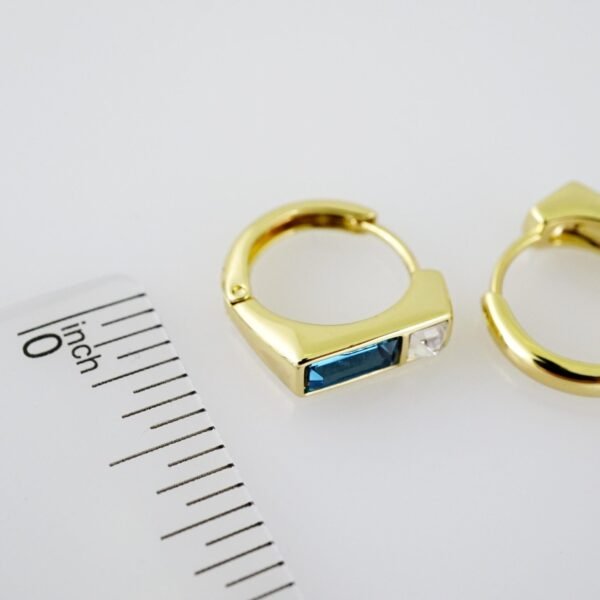 E2100 Earrings - Aretes - Zircon Stone - 14K Real Color - Blue - Image 3