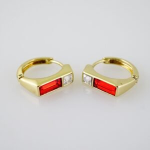 E2102 Earrings - Aretes - Zircon Stone - 14K Real Color - Red